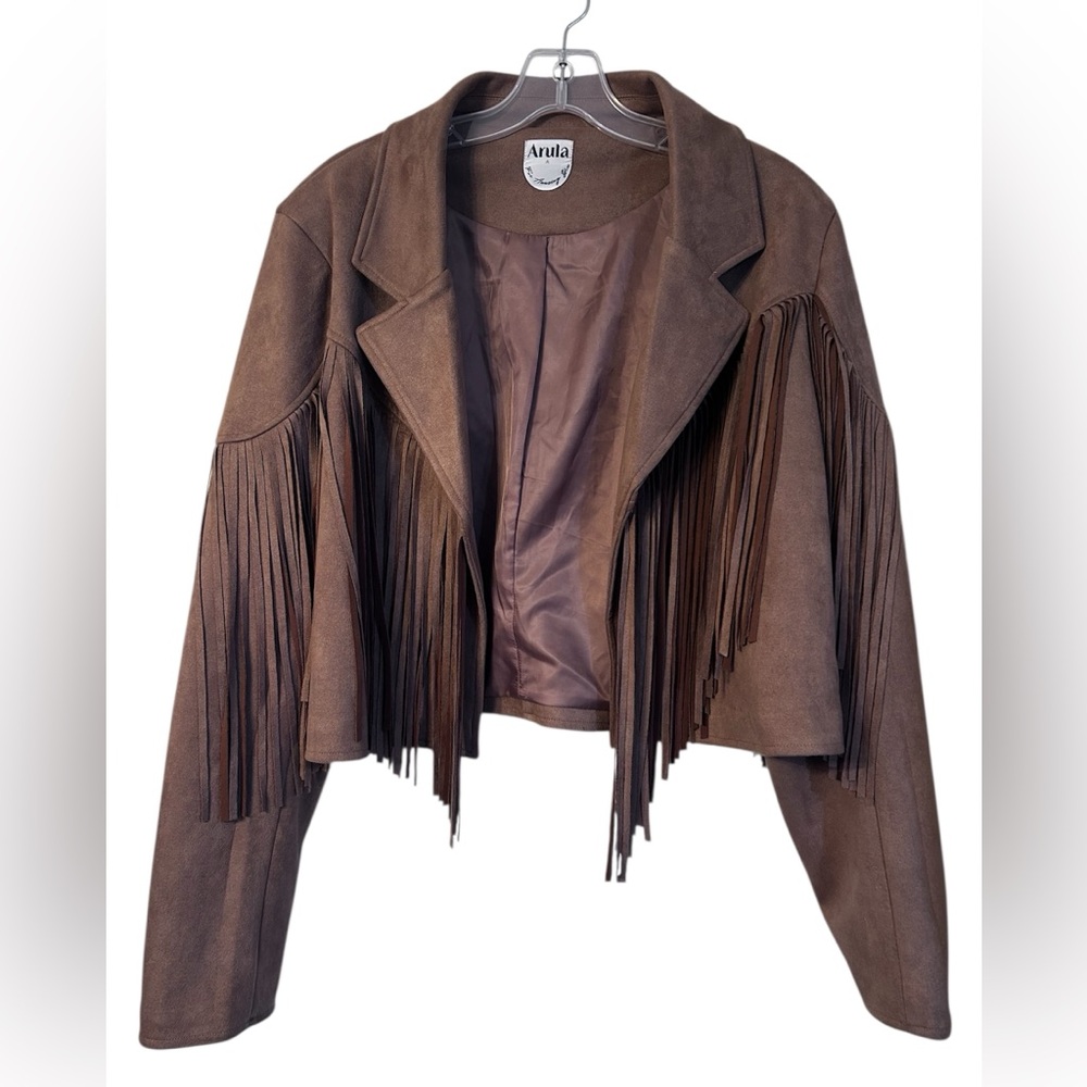 NWOT Arula fringe cropped faux suede jacket, Arula size A, 1X
